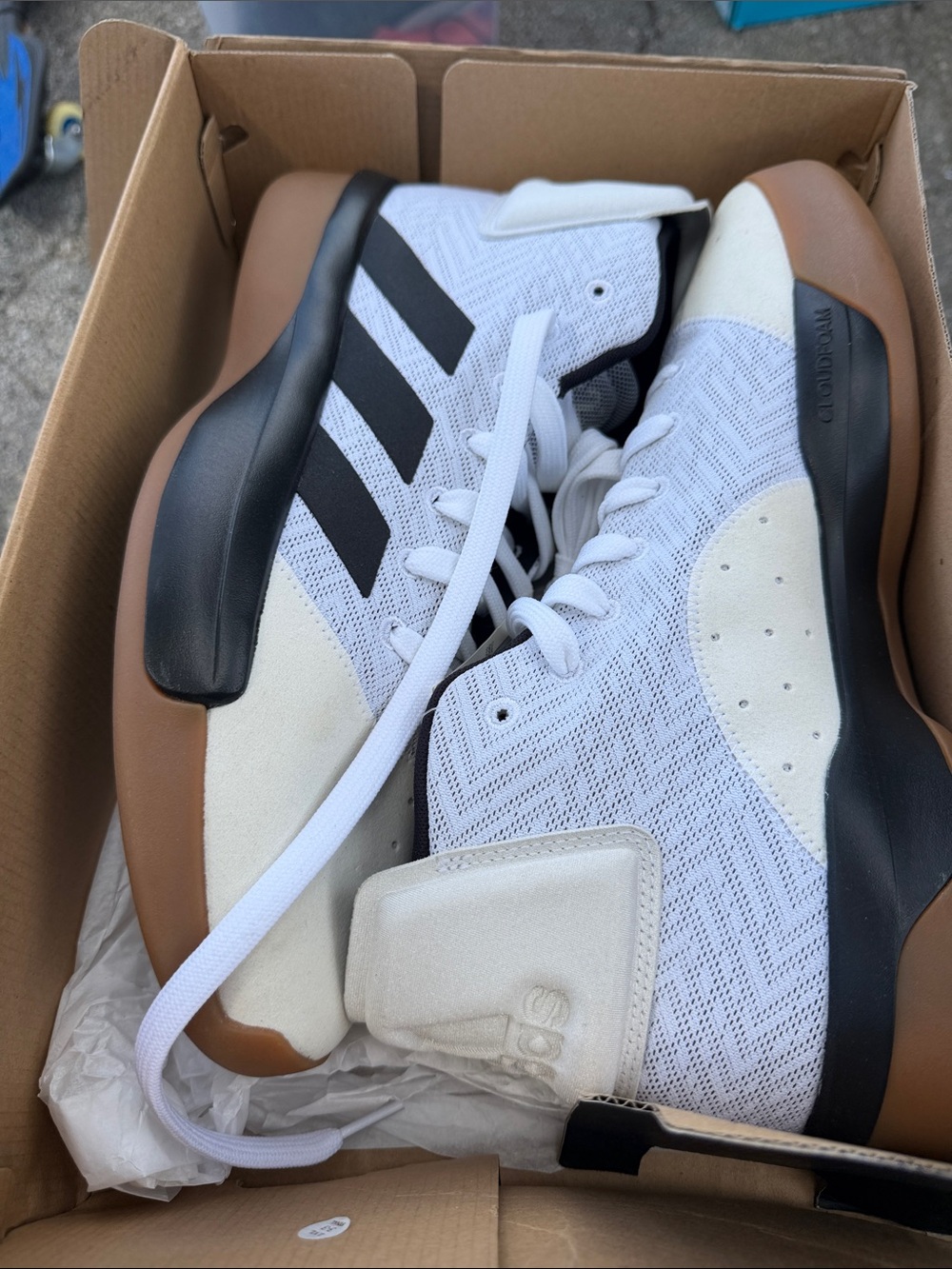 adidas White, Black & Gum Basketball Shoes